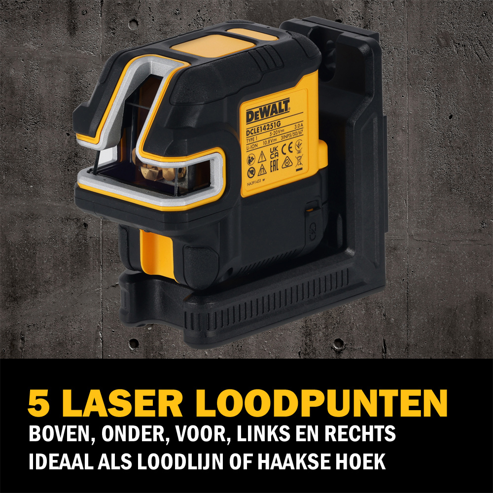 DCLE14251GB Kruislijn- 5 Puntlaser Groen Li-Ion