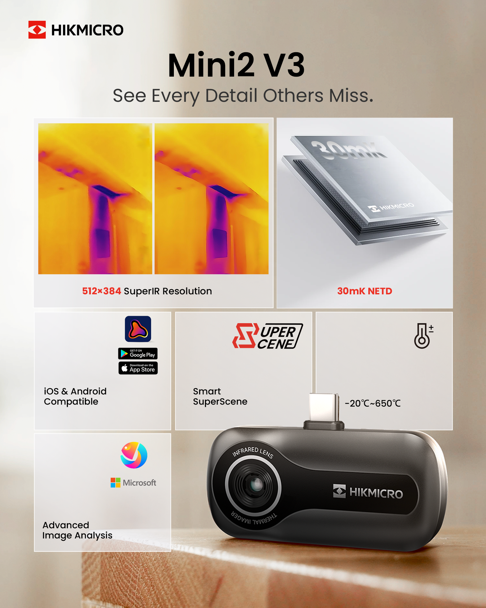 Mini2 V3 Warmtebeeldcamera 256x192 pixels, 25Hz