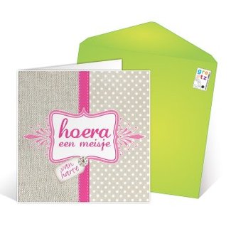 Greeting Card 'Hoera een meisje' (13x13cm)