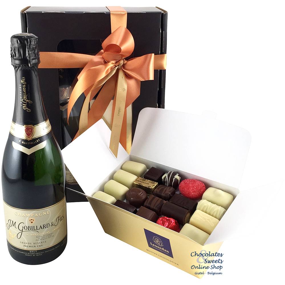 Coffrets Cadeaux : Assortiment de Chocolats Leonidas et Champagne Premium