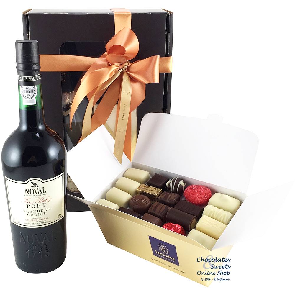Coffrets cadeaux : Chocolats Leonidas et bouteille de Porto