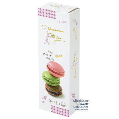 3 Macarons: fraise, pistache et chocolat