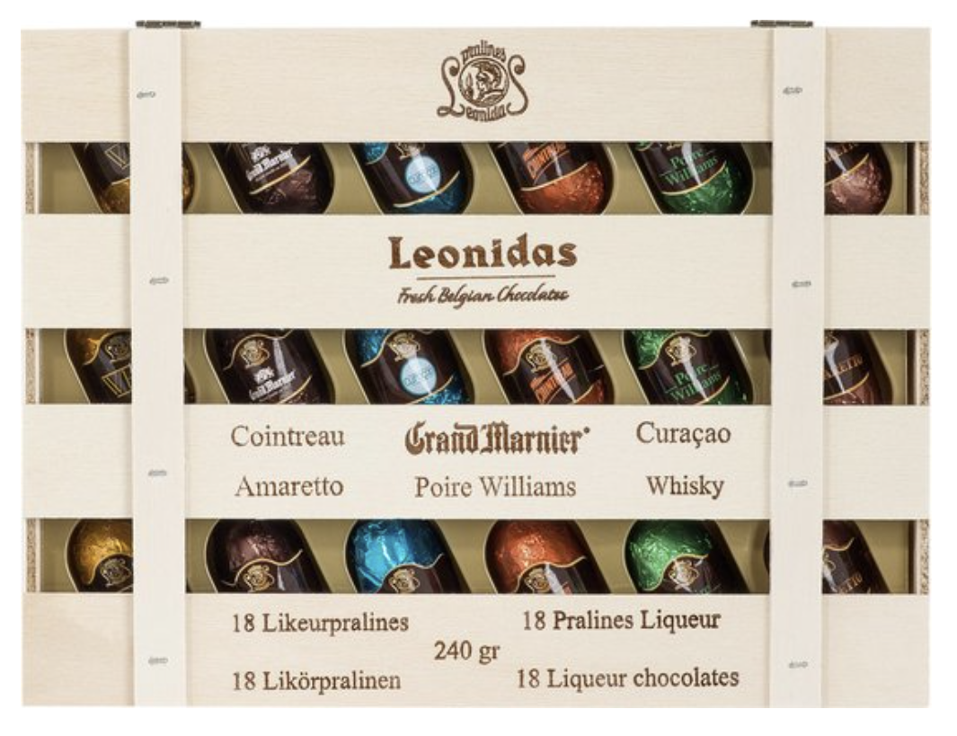 Leonidas en Ligne  Coffret en bois de 18 chocolats de liqueur