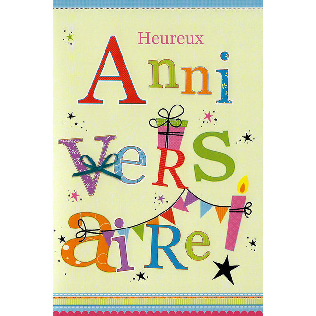 Wenskaart 'Heureux Anniversaire' (11x17cm)