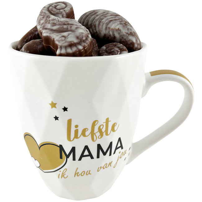 Ceramic mug 'Liefste Mama' with 250g Seashells