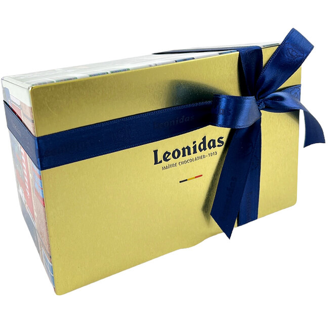 Leonidas Metalen doos 500g pralines/bonbons met winkelstraat motief