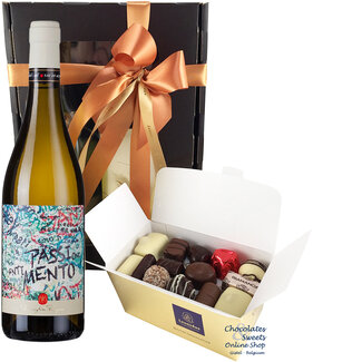 Leonidas 500g Chocolates and bottle of White Wine