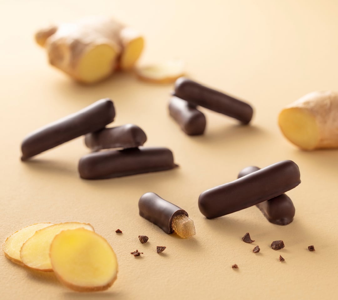 Gingembrettes Leonidas : Gingembre confit enrobé de chocolat noir premium