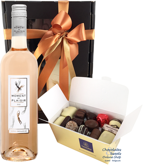 Leonidas 500g Pralinen und Flasche Roséwein