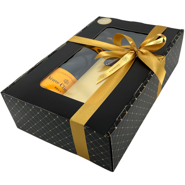 Leonidas 500g pralines en een fles Champagne Veuve Clicquot 75cl