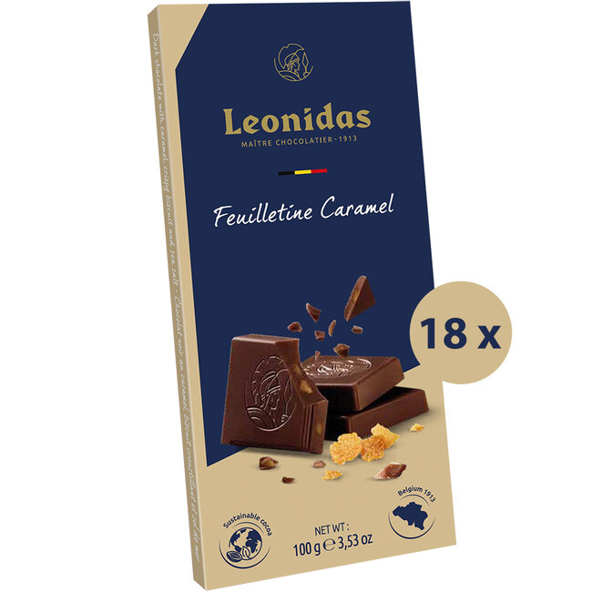 Leonidas Tafel Zartbitterschokolade mit Karamell Feuilletine 100g (18 Stück)