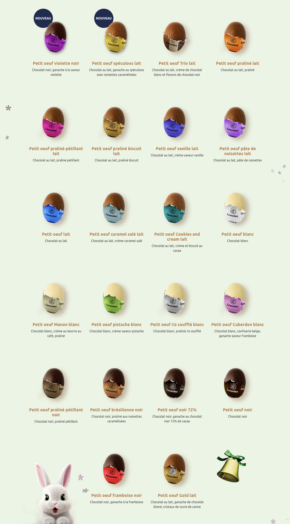 Les 22 petits oeufs de Pâques Leonidas 2025