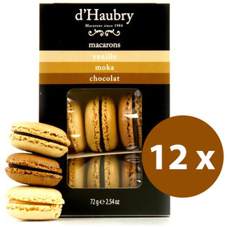 Macarons vanille, mokka en chocolade VOORDEELPAK (12x6)