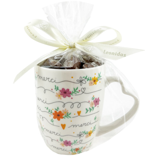 Leonidas Ceramic mug 'Merci' with 250g Seashells