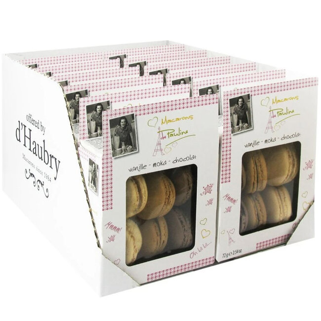 Macarons vanille, mokka en chocolade (12 doosjes)
