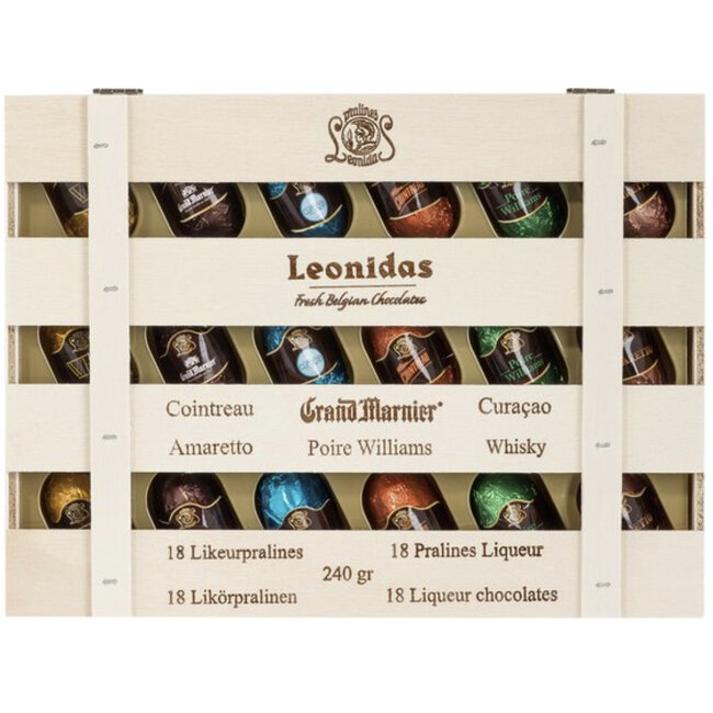 Leonidas Houten kistje met 18 likeurpralines