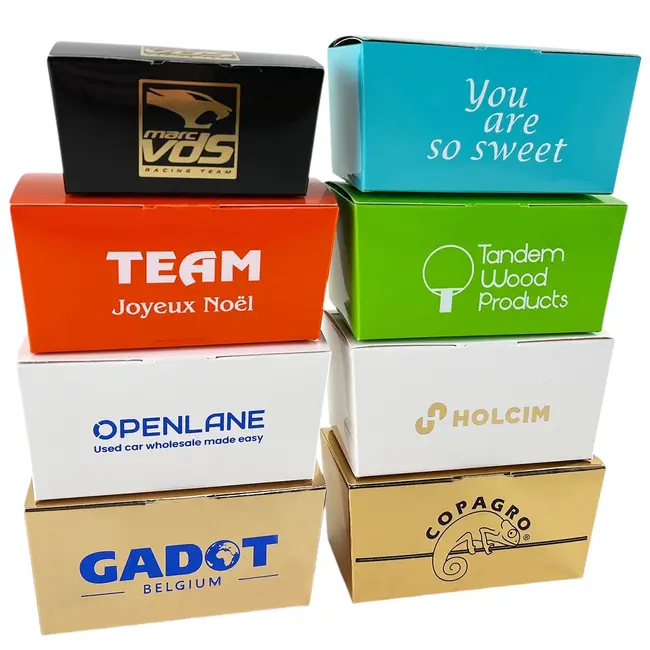 Geldhof Personalized box with 3 Cuberdons for corporate gifts