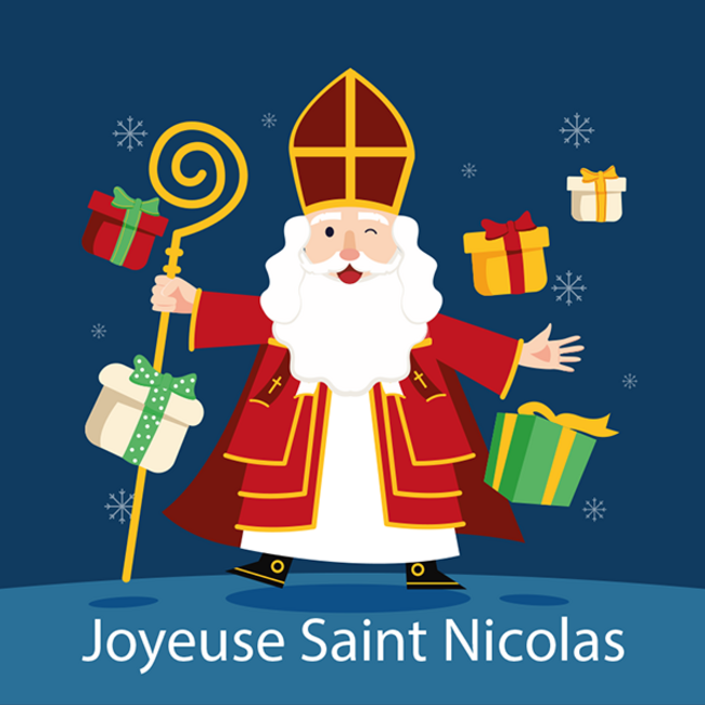 Grußkarte 'Joyeuse Saint Nicolas' (7x7cm)