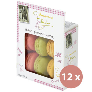 Macarons aardbei, pistache en citroen VOORDEELPAK (12x6)