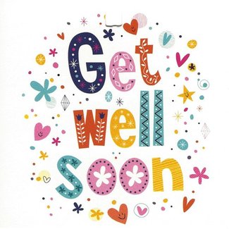 Wenskaart 'Get well soon' (7x7cm)