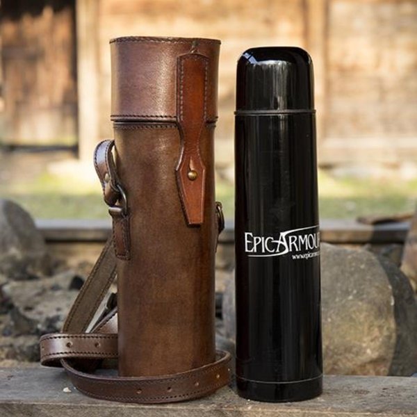 Thermos flask with leather holder and 