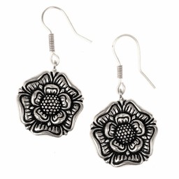 Renaissance earrings Tudor rose, silvered bronze