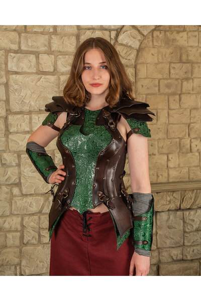 Leather ladies armor Morgana, brown-green