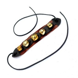 Leather bracelet with brass bells, brown