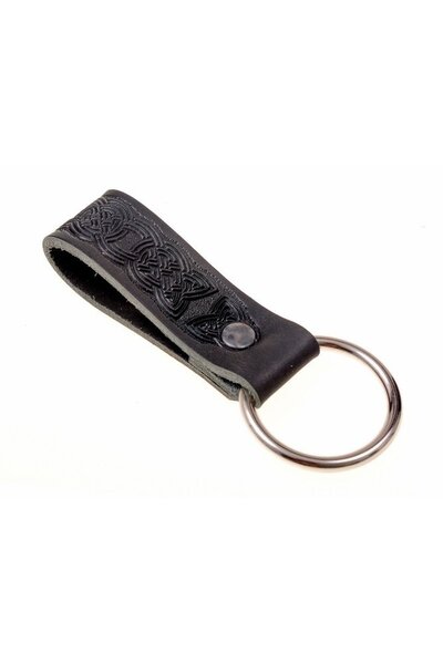 Celtic leather holder with ring, black