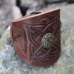 Celtic leather bracelet with buckles, brown