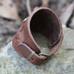 Celtic leather bracelet with buckles, brown