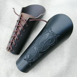 Leather vambrace with Viking motif, large brown