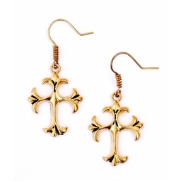 Earrings with gothic cross, bronze