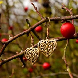 Earrings with Celtic heart, bronze