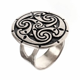 Celtic ring with triskelion, silvered
