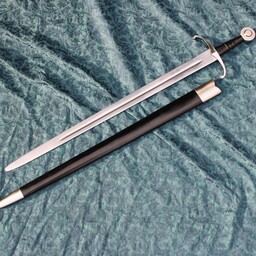 Medieval sword battle-ready with leather scabbard, tempered (blunt 3 mm)