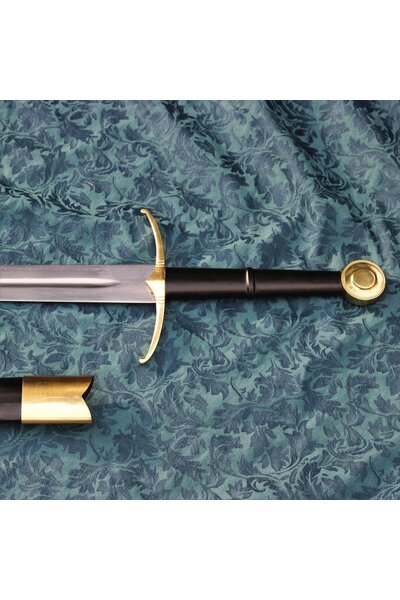 Two-handed knight sword battle-ready with leather scabbard (blunt 3 mm)