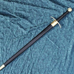 Two-handed knight sword battle-ready with leather scabbard (blunt 3 mm)