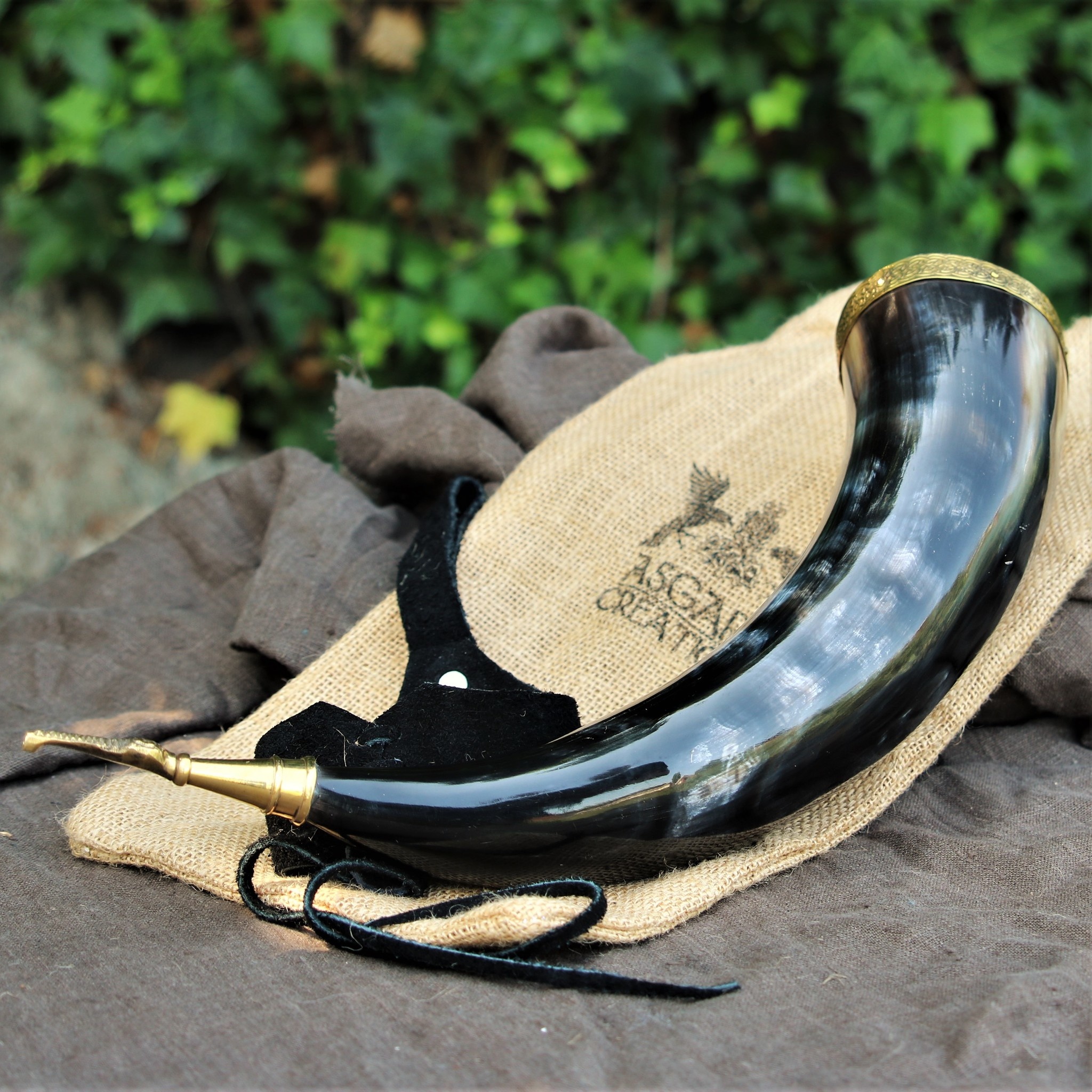 Drinking horn Odin with leather holder CelticMerchant.co.uk