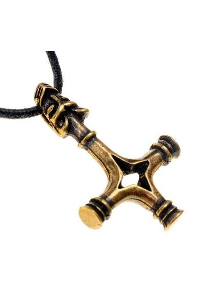Thor's hammer wolf cross, brass