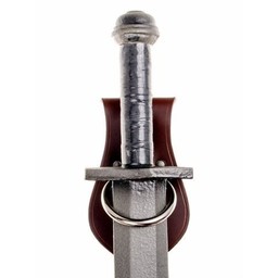 Leather weapon holder for belt, knot motif, brown