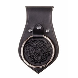 Leather weapon holder for belt, knot motif, black