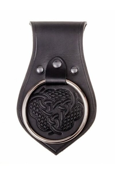 Leather weapon holder for belt, knot motif, black