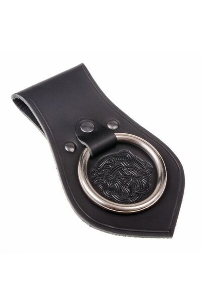Leather weapon holder for belt Viking motif, black