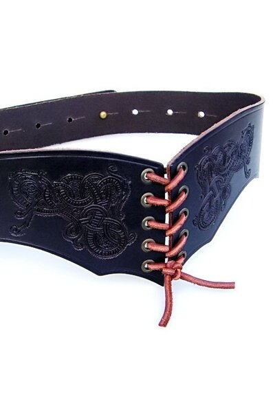 Corset belt Bertholdin B with Viking motif, black leather