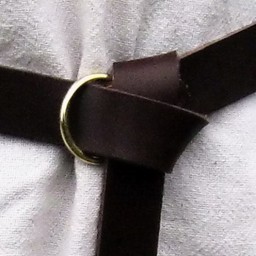 Leather belt with ring buckle, brown split leather