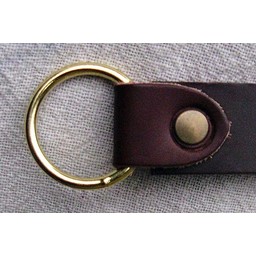 Leather belt with ring buckle, brown split leather