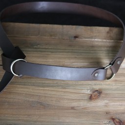 Leather belt with ring buckle, brown split leather