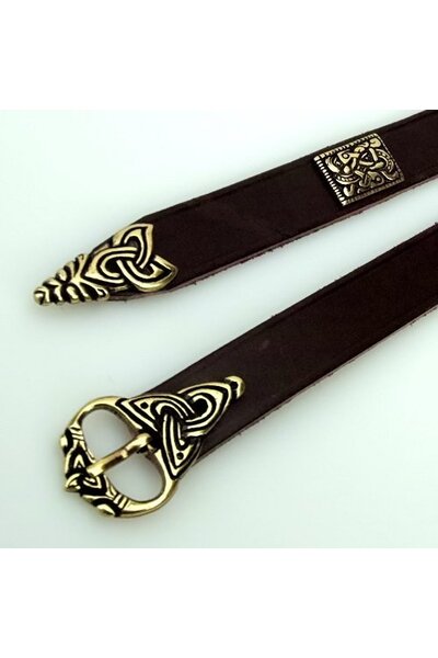 Viking belt Borre style deluxe, brown, silvered