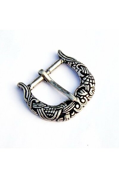 Borre-Jellinge style buckle gripping-beast, silvered